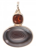 Botswana Agate & Swarovski Smoked Topaz Pendant