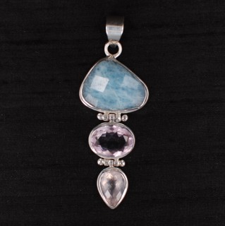 Aquamarine, Amethyst & Rose Quartz Pendant