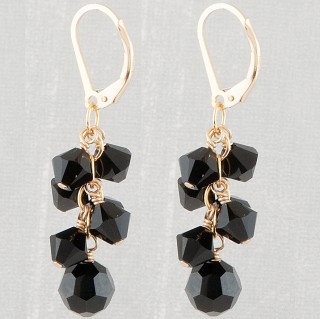 Crystal Cluster Earrings in 18k Gold Vermeil Jet (Black)