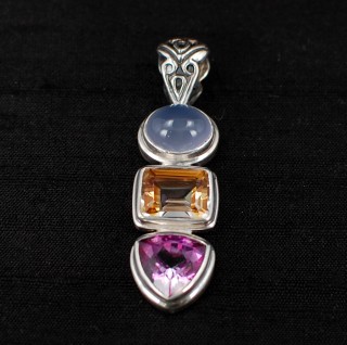 Azotic Topaz, Moonstone & Raspberry Quartz Pendant