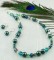 Eclectic Necklace shown in Sterling Silver Peacock. Shown with Pearl Drop Earrings in Sterling Silver in Tahitian-look (Peacock).