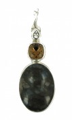 Silver Shade, Smoky Quartz and Genuine Agate Pendant