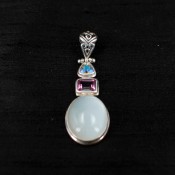 Moonstone, Pink Topaz & Mercury Quartz Pendant