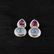 Moonstone & Raspberry Quartz Post Earrings