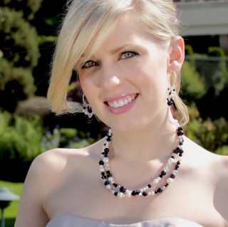 Allure Double Necklace shown with the Allure Chandelier Hoop Earrings.