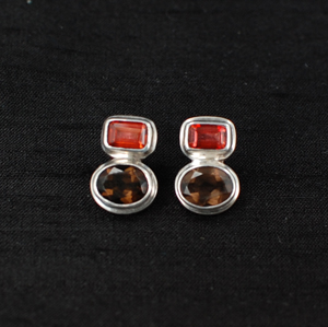 Smoked Topaz & Salmon Quartz Post Earrings