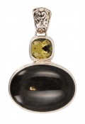 Golden Sheen Obsidian & Swarovski Khaki Pendant
