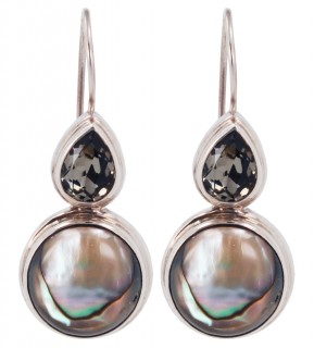 Abalone & Swarovski Black Diamond Earrings