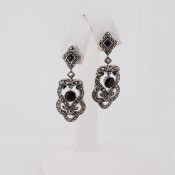 Onyx & Marcasite Flourish Drop Earrings