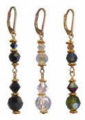 Crystal Dangle Earrings in 18k Gold Vermeil in (left to right) Jet (Black), Crystal (Clear AB), Earth