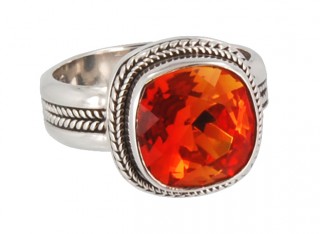 Swarovski Crystal Cushion Cut Ring in Fire Opal