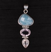 Aquamarine, Amethyst & Rose Quartz Pendant