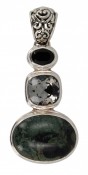 Nebula Jasper, Swarovski Black Diamond & Jet Pendant