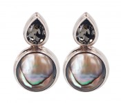 Abalone & Swarovski Black Diamond Post Earrings