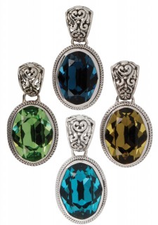 Swarovski Crystal Oval Gemstone Pendant (clockwise) in Montana, Khaki, Indicolite, Peridot