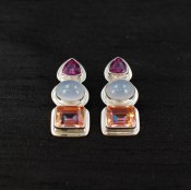 Azotic Topaz, Moonstone & Raspberry Quartz Post Earrings