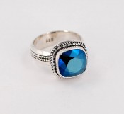 Swarovski Crystal Cushion Cut Ring in Metallic Blue