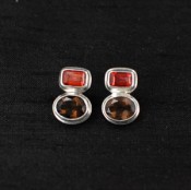 Smoked Topaz & Salmon Quartz Post Earrings