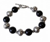 Black Pearl & Silver Bracelet