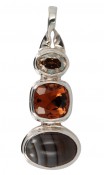 Botswana Agate, Swarovski Smoked Topaz & Golden Shadow Pendant
