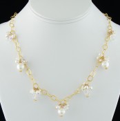 Pearl & Clear Cluster Necklace in 18K Gold Vermeil