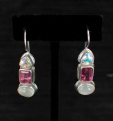 Moonstone, Pink Topaz & Mercury Quartz Earrings