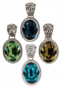 Swarovski Crystal Oval Gemstone Pendant (clockwise) in Montana, Khaki, Indicolite, Peridot