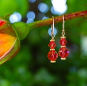 Two Crystal Earrings in 18k Gold Vermeil Fire Opal